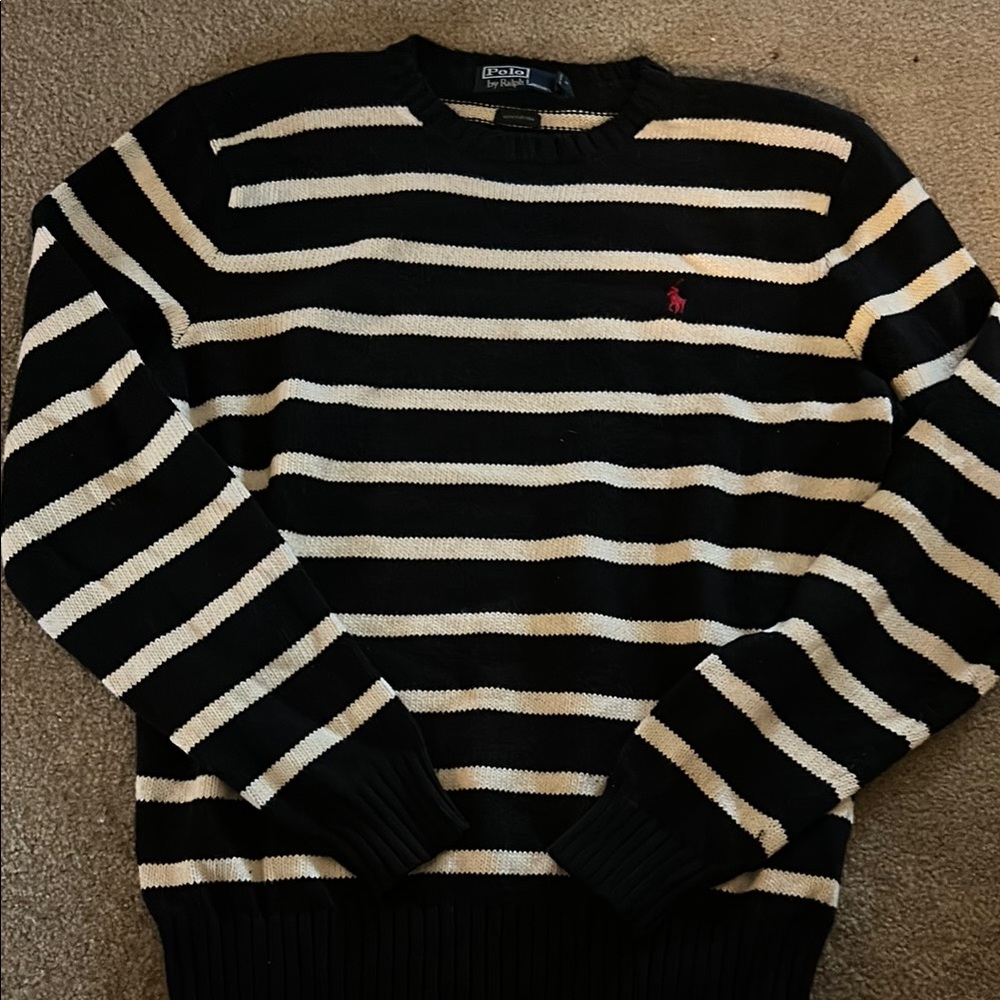 Polo by Ralph Lauren Black and White Crewneck Sweater
